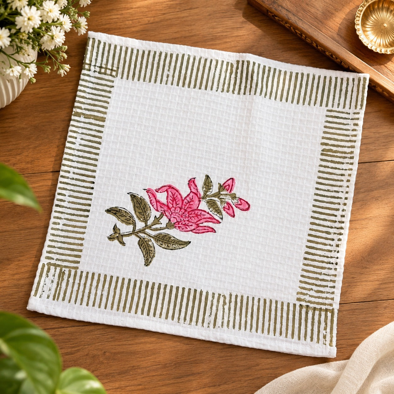 Diwali Gift Box - Hand Block Printed Cotton Napkin Set of 6 with Tassel Napkin Rings