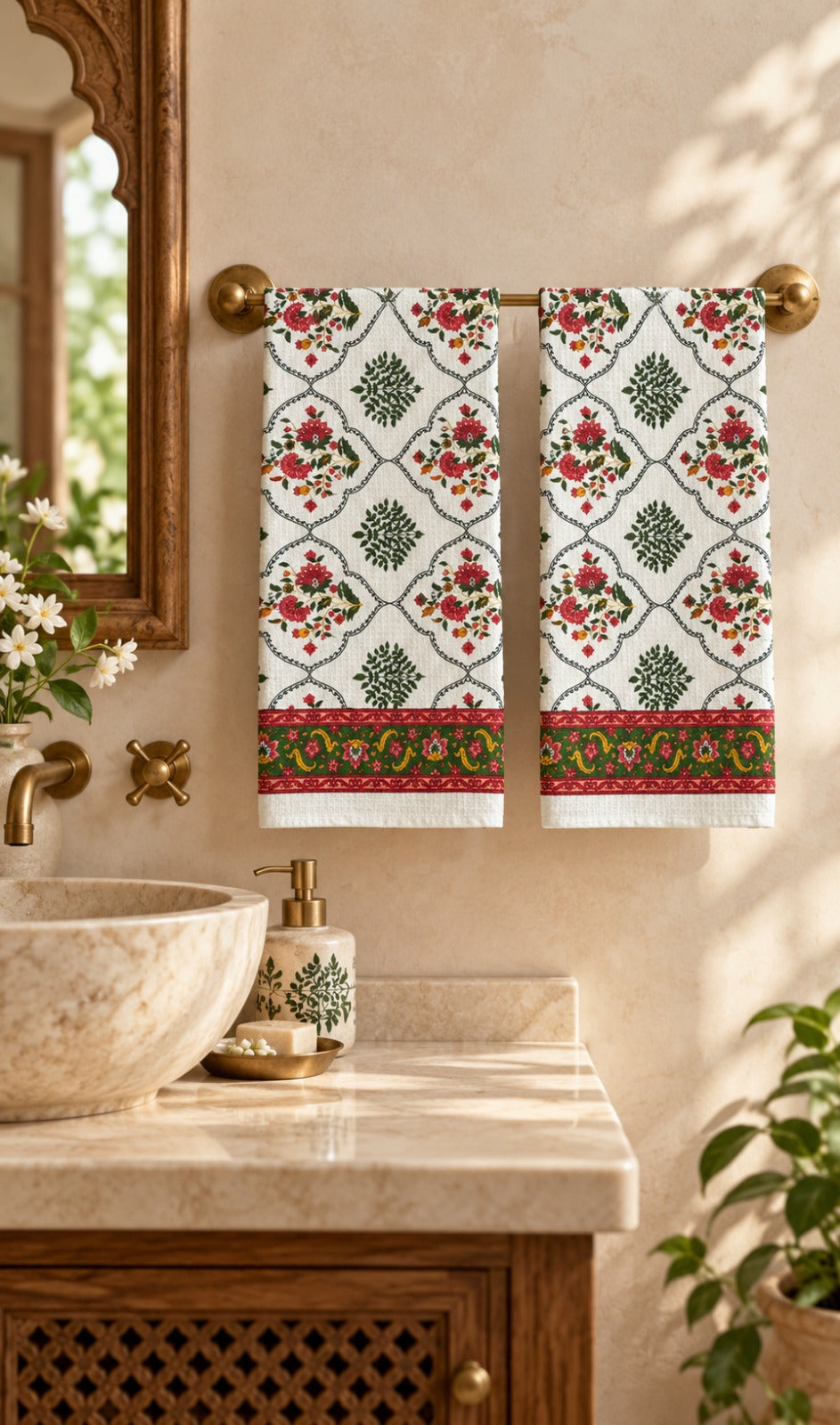 Diwali Gift Box | Set of 2 Waffle Cotton Handblock Printed Hand Towels