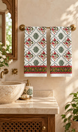Diwali Gift Box | Set of 2 Waffle Cotton Handblock Printed Hand Towels