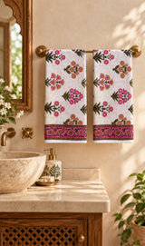 Diwali Gift Box | Set of 2 Waffle Cotton Handblock Printed Hand Towels