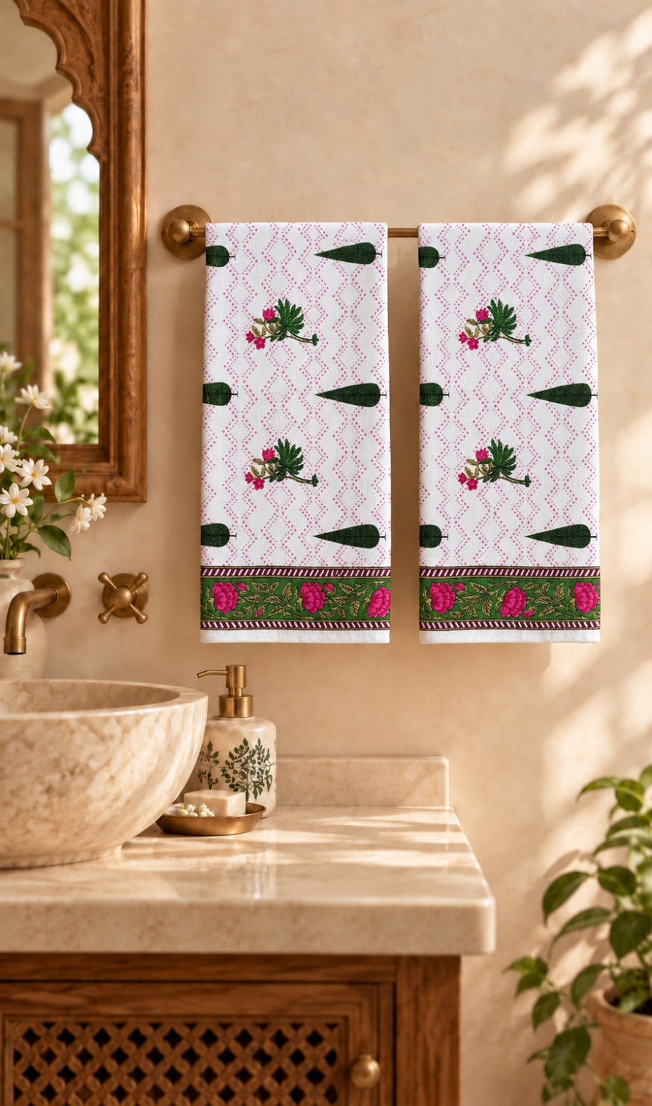 Diwali Gift Box | Set of 2 Waffle Cotton Handblock Printed Hand Towels