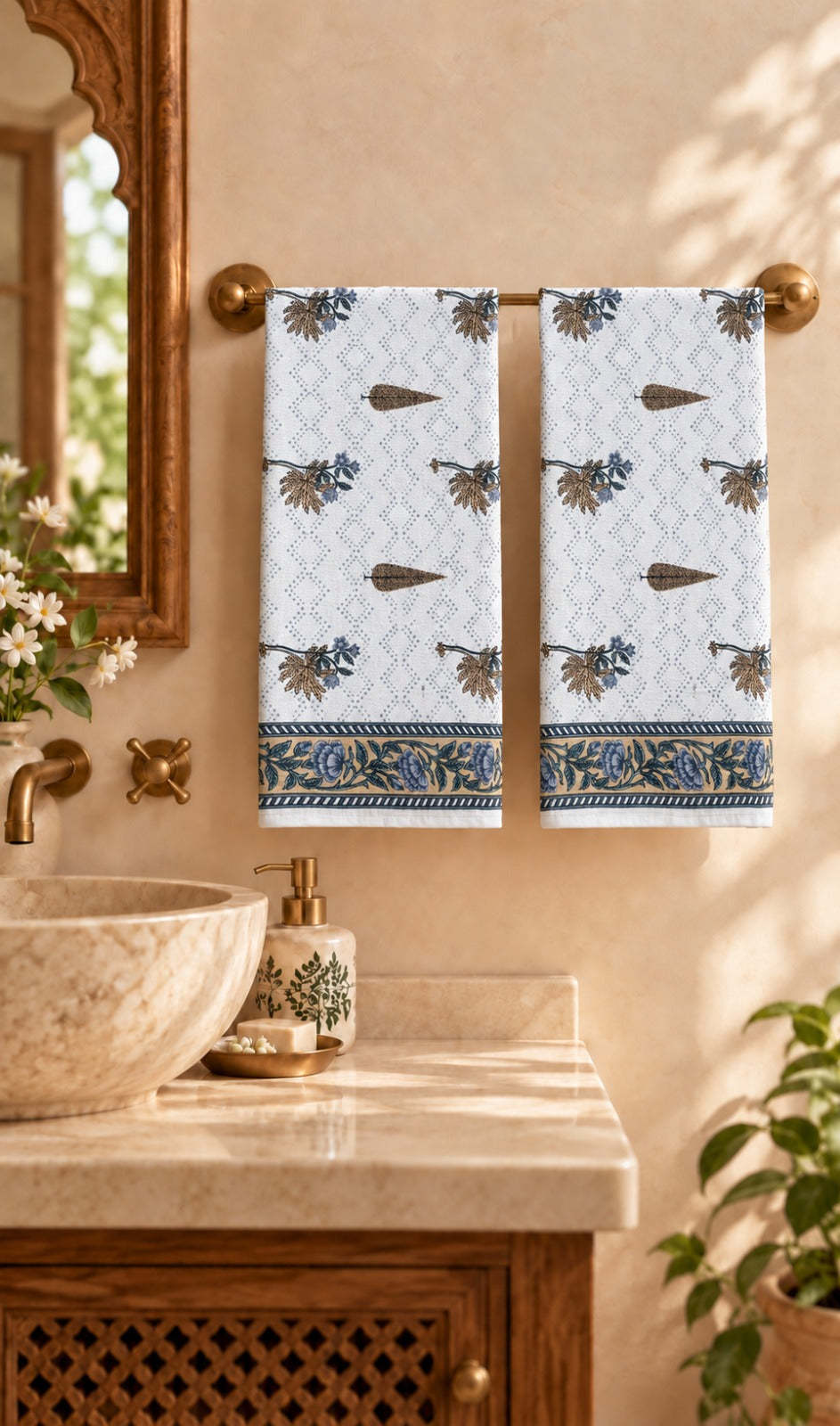 Diwali Gift Box | Set of 2 Waffle Cotton Handblock Printed Hand Towels