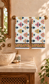 Diwali Gift Box | Set of 2 Waffle Cotton Handblock Printed Hand Towels
