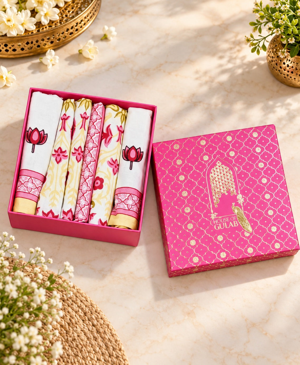 Diwali Gift Box - Hand Block Printed Cotton Napkin Set of 6