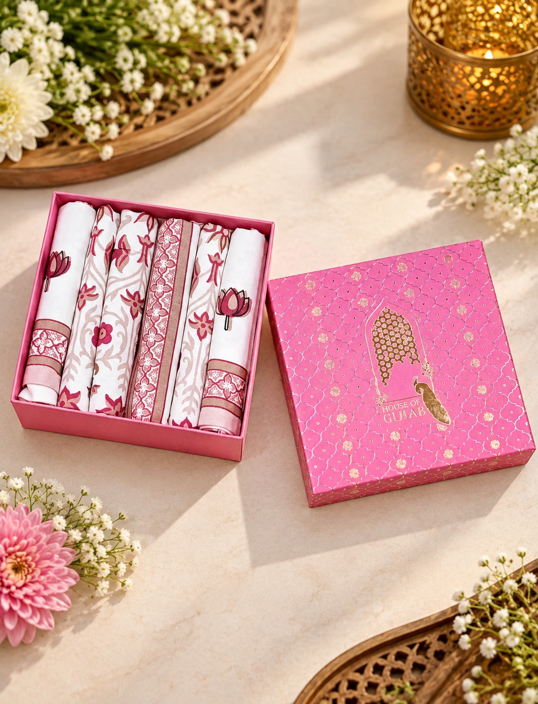 Diwali Gift Box - Hand Block Printed Cotton Napkin Set of 6
