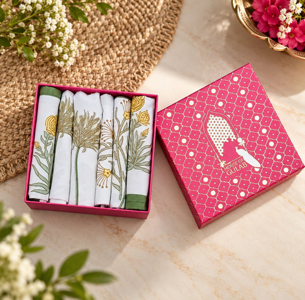Diwali Gift Box - Hand Block Printed Cotton Napkin Set of 6