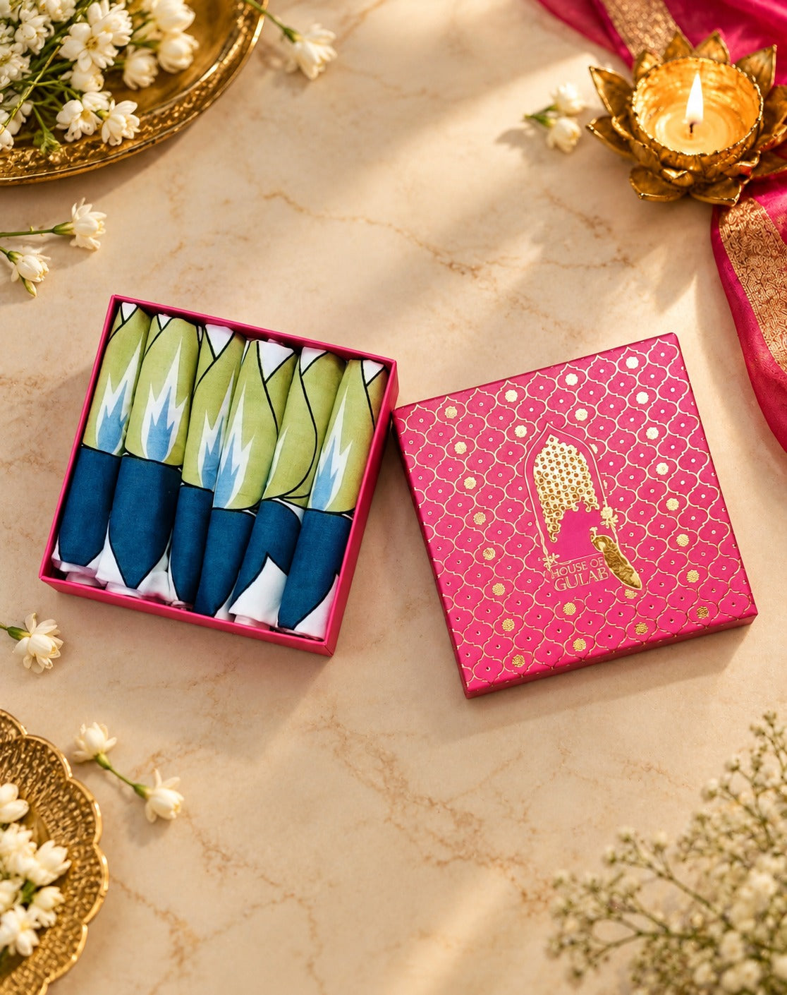 Diwali Gift Box - Hand Block Printed Cotton Napkin Set of 6