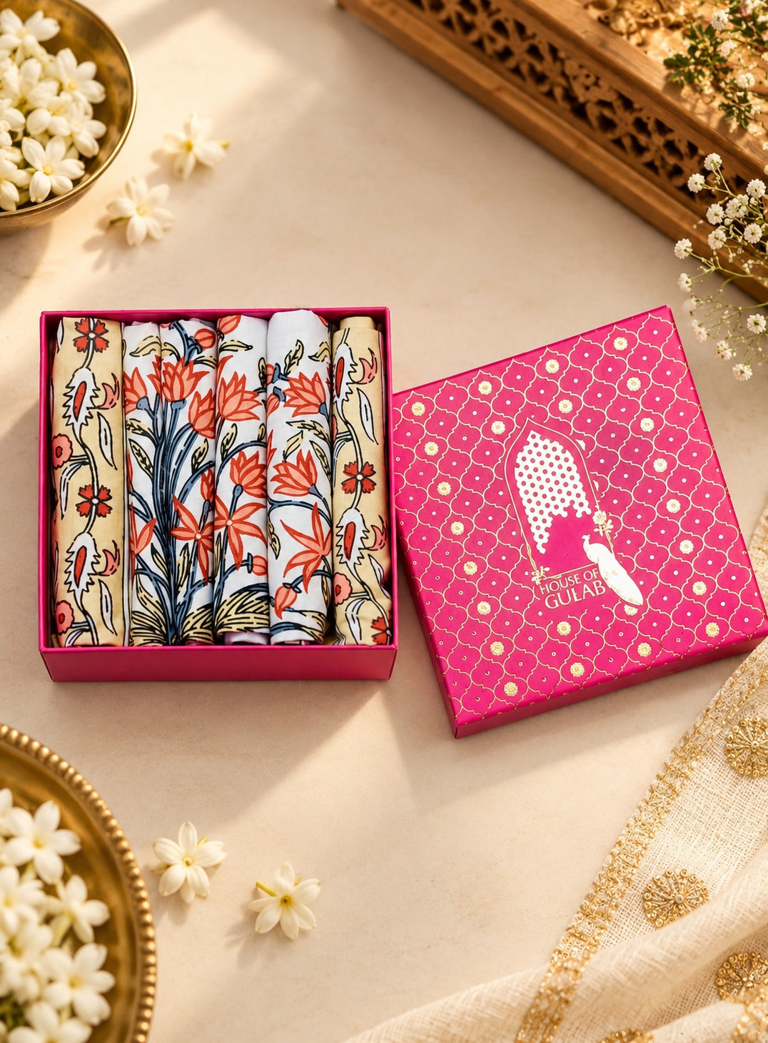 Diwali Gift Box - Hand Block Printed Cotton Napkin Set of 6