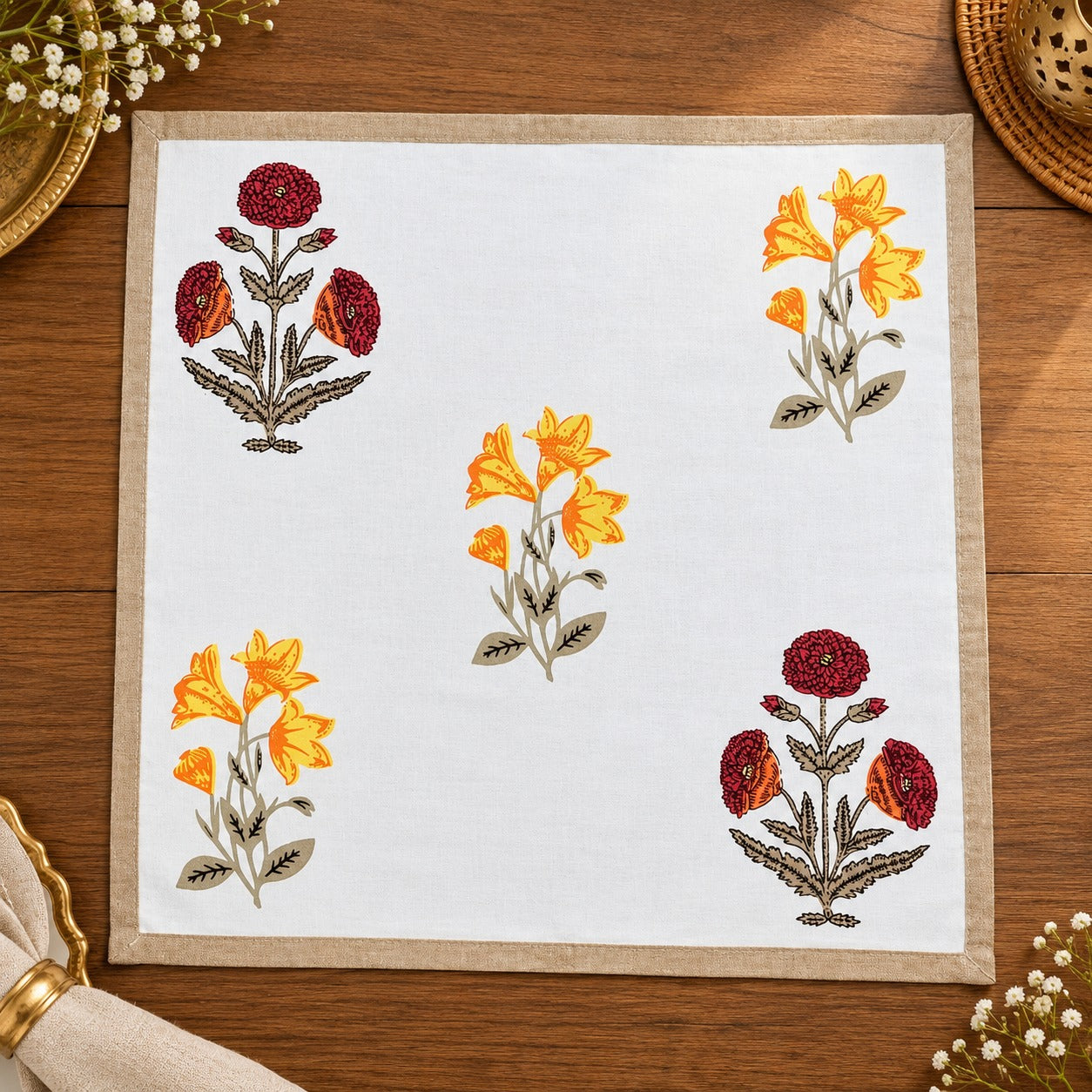 Diwali Gift Box - Hand Block Printed Cotton Napkin Set of 6