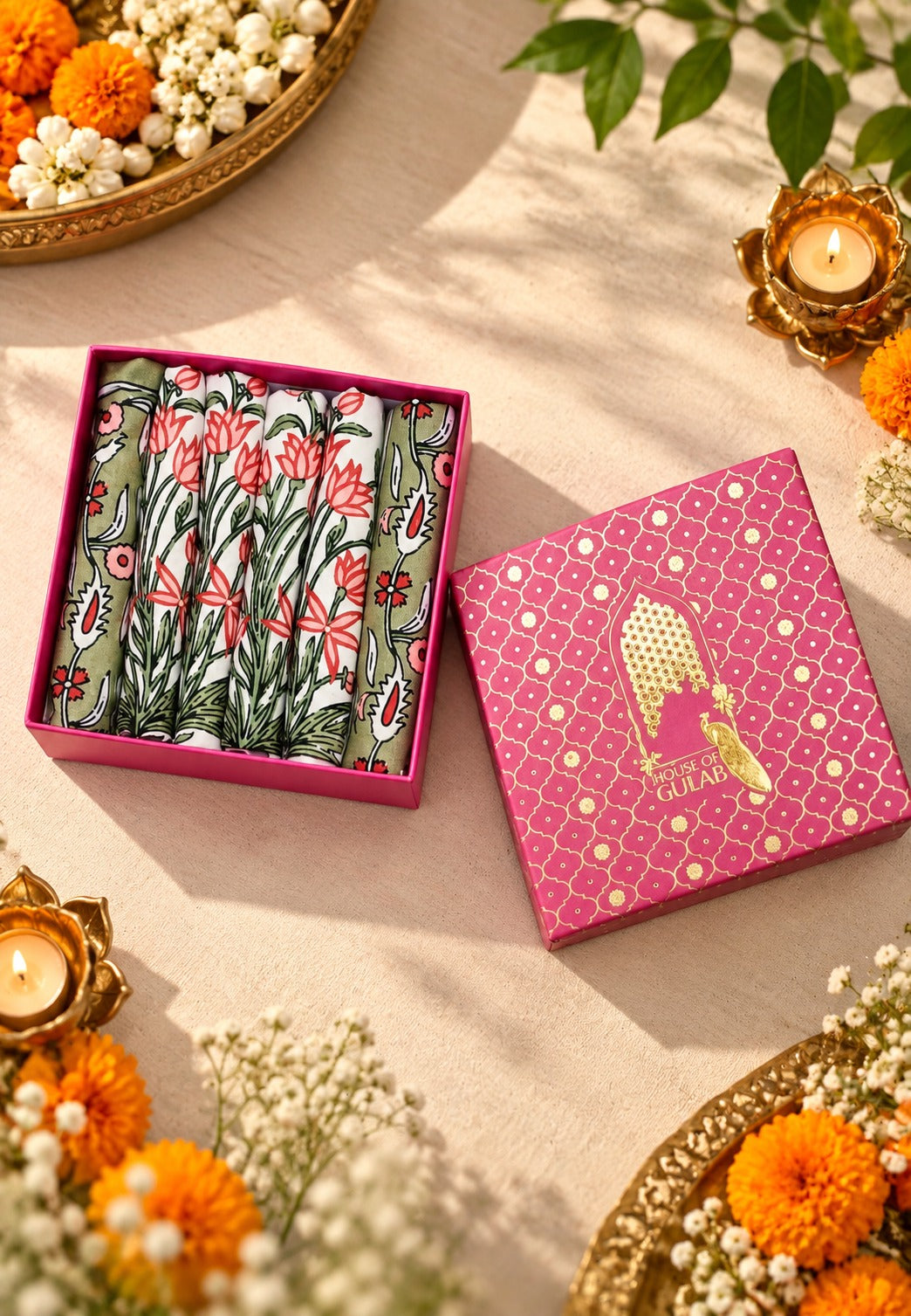 Diwali Gift Box - Hand Block Printed Cotton Napkin Set of 6