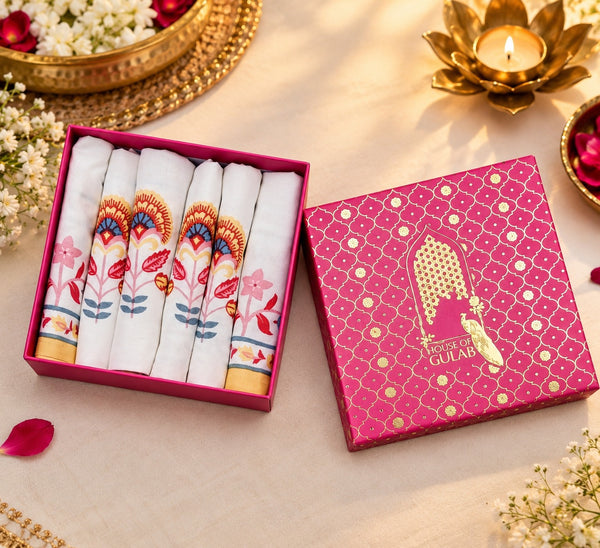 Diwali Gift Box - Hand Block Printed Cotton Napkin Set of 6