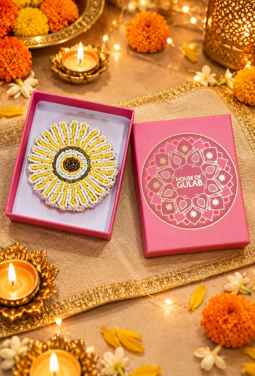 Diwali Gift Box Set of 4 Handcrafted Beaded Coasters
