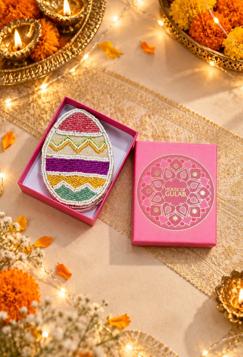 Diwali Gift Box Set of 4 Handcrafted Beaded Coasters