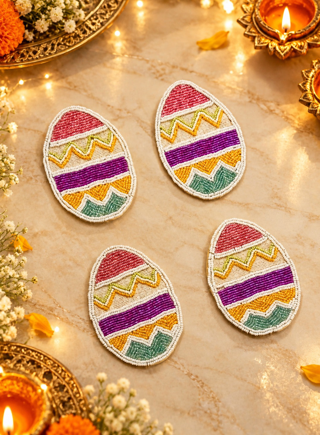 Diwali Gift Box Set of 4 Handcrafted Beaded Coasters