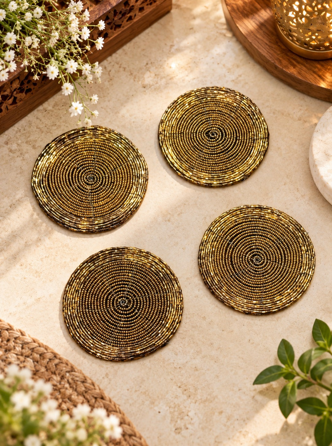 Diwali Gift Box Set of 4 Handcrafted Beaded Coasters