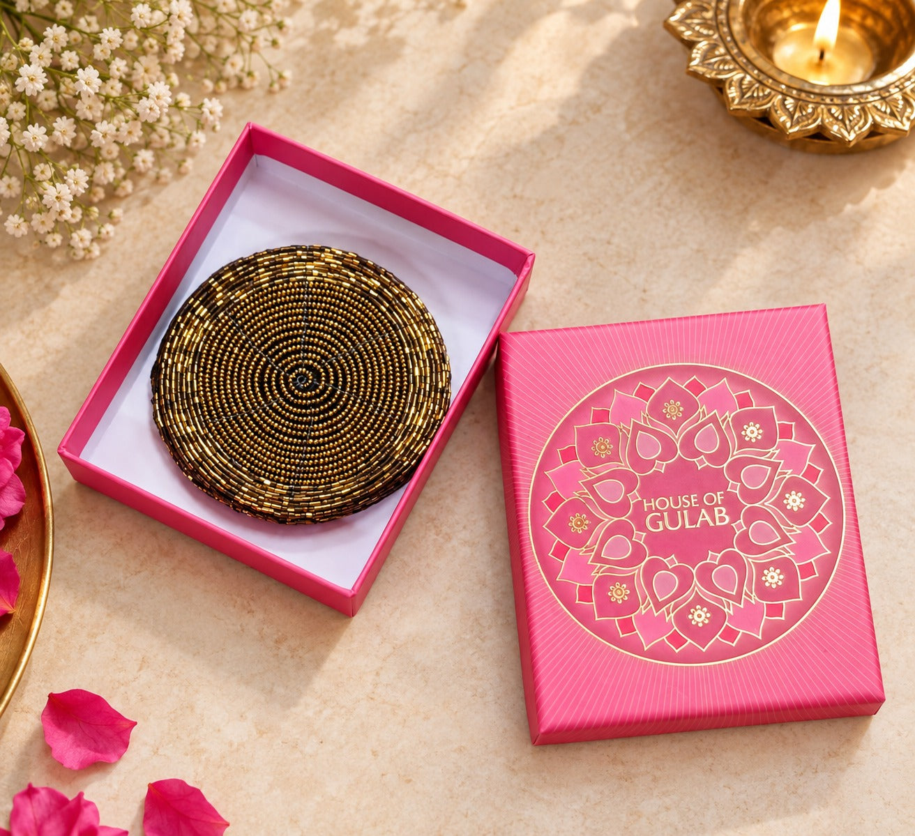 Diwali Gift Box Set of 4 Handcrafted Beaded Coasters