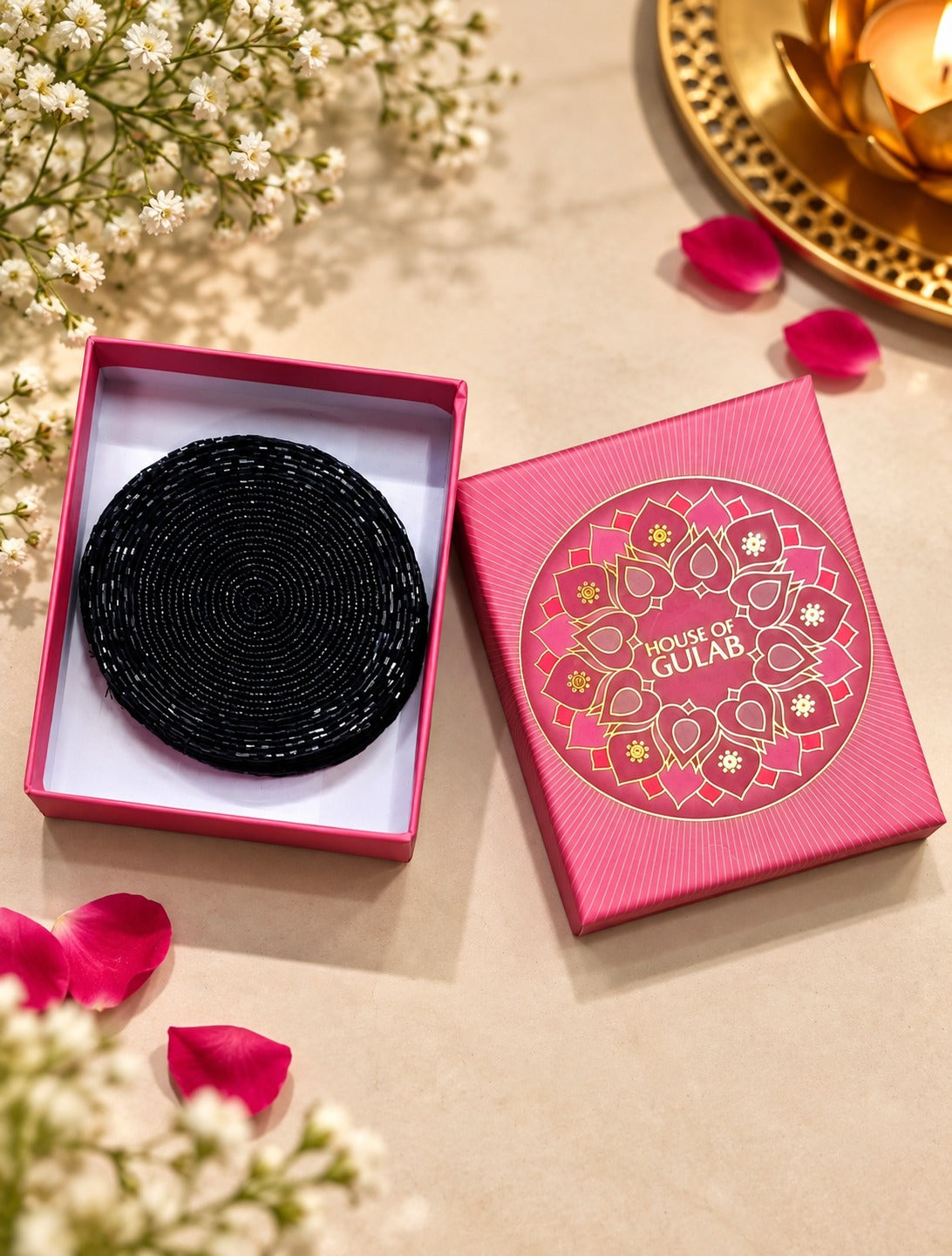 Diwali Gift Box Set of 4 Handcrafted Beaded Coasters