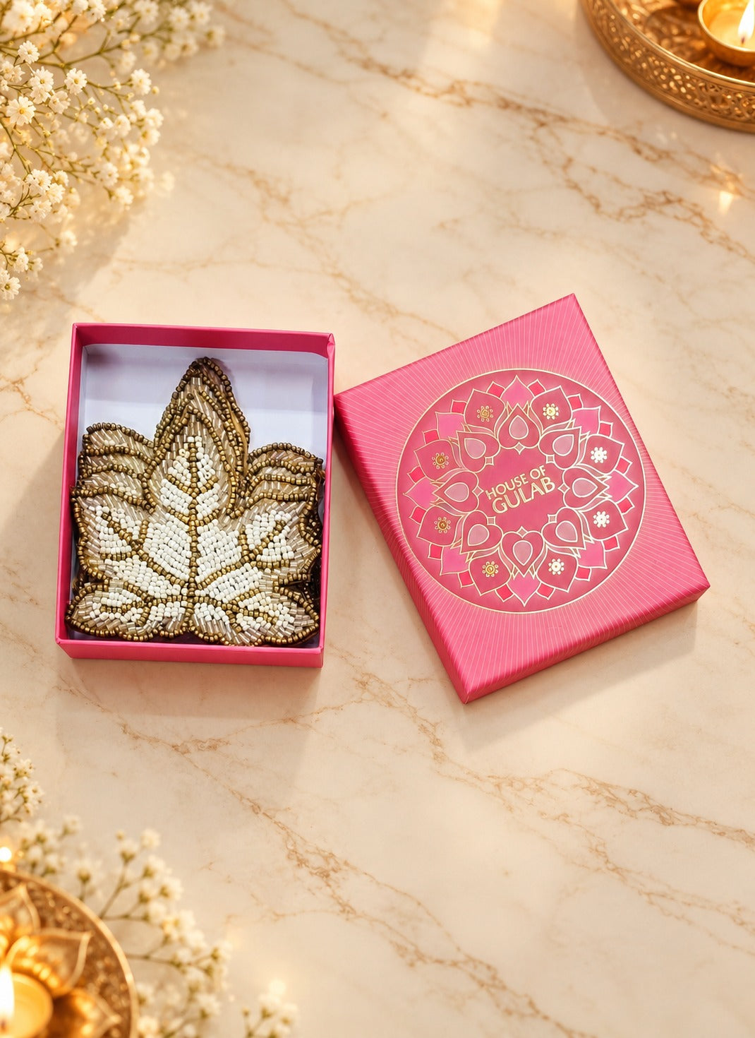 Diwali Gift Box Set of 4 Handcrafted Beaded Coasters