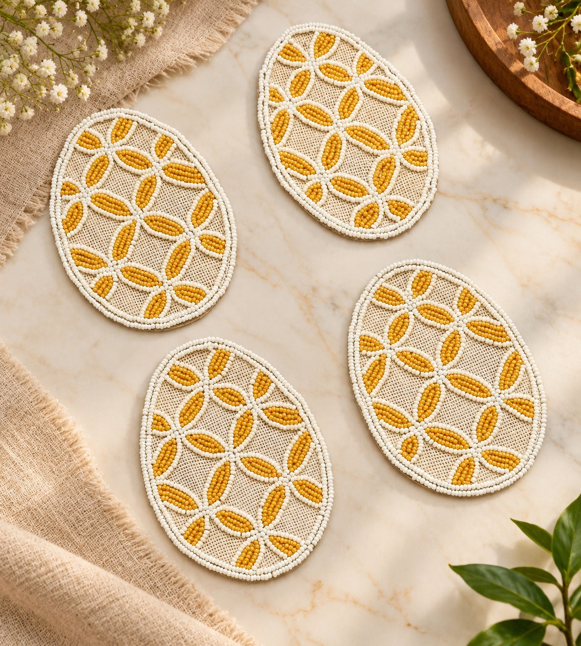 Diwali Gift Box Set of 4 Handcrafted Beaded Coasters
