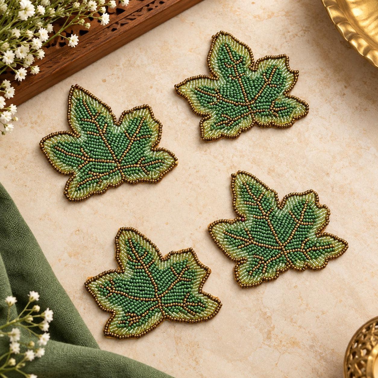 Diwali Gift Box Set of 4 Handcrafted Beaded Coasters