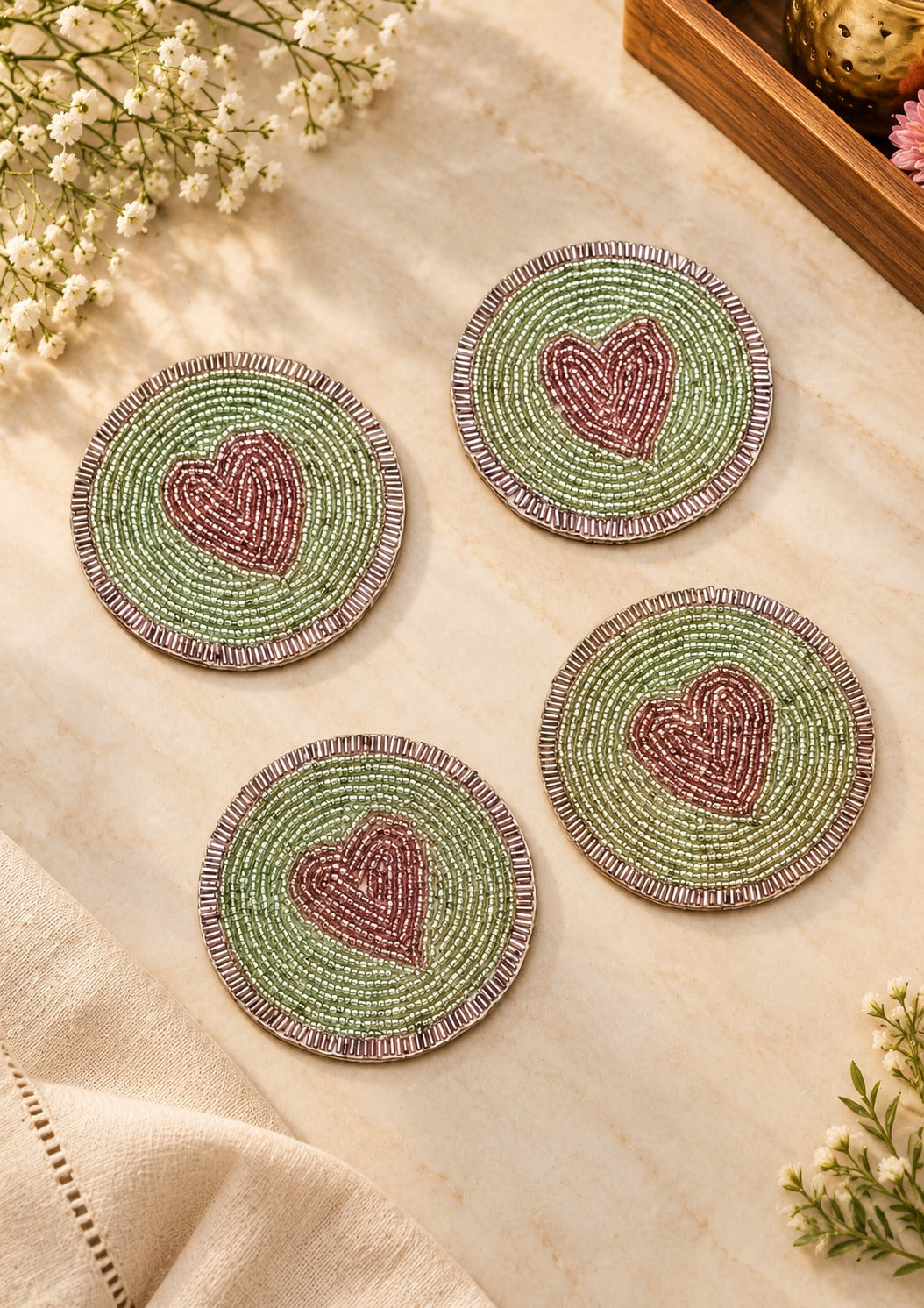 Diwali Gift Box Set of 4 Handcrafted Beaded Coasters