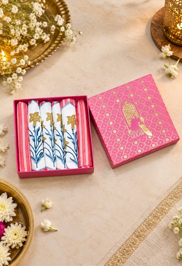 Diwali Gift Box - Hand Block Printed Cotton Napkin Set of 6