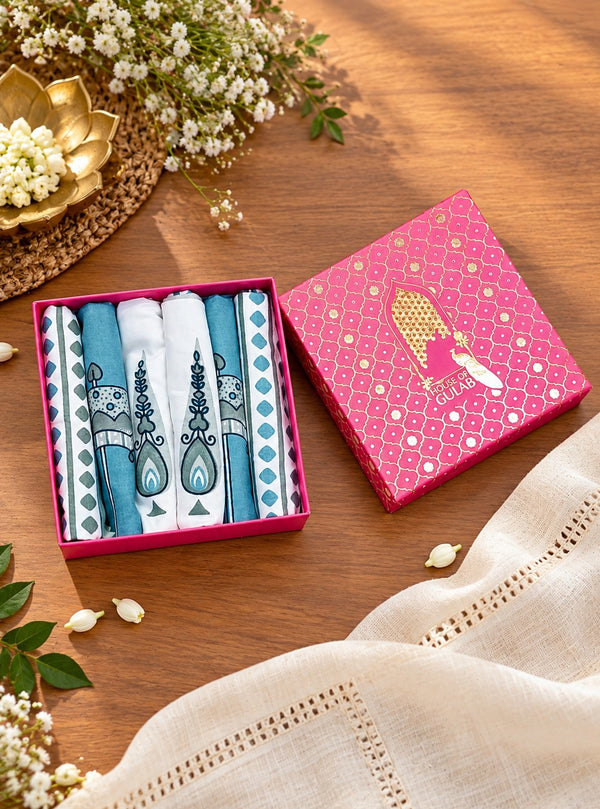 Diwali Gift Box - Hand Block Printed Cotton Napkin Set of 6