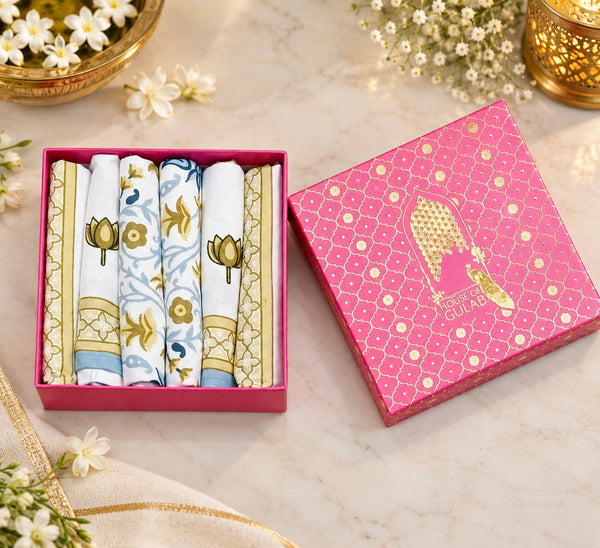 Diwali Gift Box - Hand Block Printed Cotton Napkin Set of 6