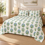 Diwali Bedsheet Value Gift Box | 1 Double Polycotton Bedsheet & 2 Pillow Covers, 1 Large Peacock Metal Urli