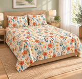 Diwali Bedsheet Value Gift Box | 1 Double Polycotton Bedsheet & 2 Pillow Covers, 1 Large Peacock Metal Urli