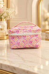 Handcrafted Quilted Makeup Organizer Bag | Cosmetic & Travel Vanity Case - 9x6.5x6.2 inches