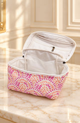 Handcrafted Quilted Makeup Organizer Bag | Cosmetic & Travel Vanity Case - 9x6.5x6.2 inches