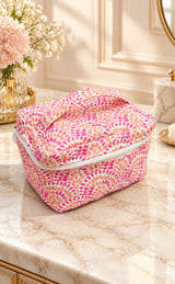 Handcrafted Quilted Makeup Organizer Bag | Cosmetic & Travel Vanity Case - 9x6.5x6.2 inches