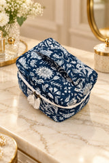 Handcrafted Quilted Makeup Organizer Bag | Cosmetic & Travel Vanity Case - 9x6.5x6.2 inches
