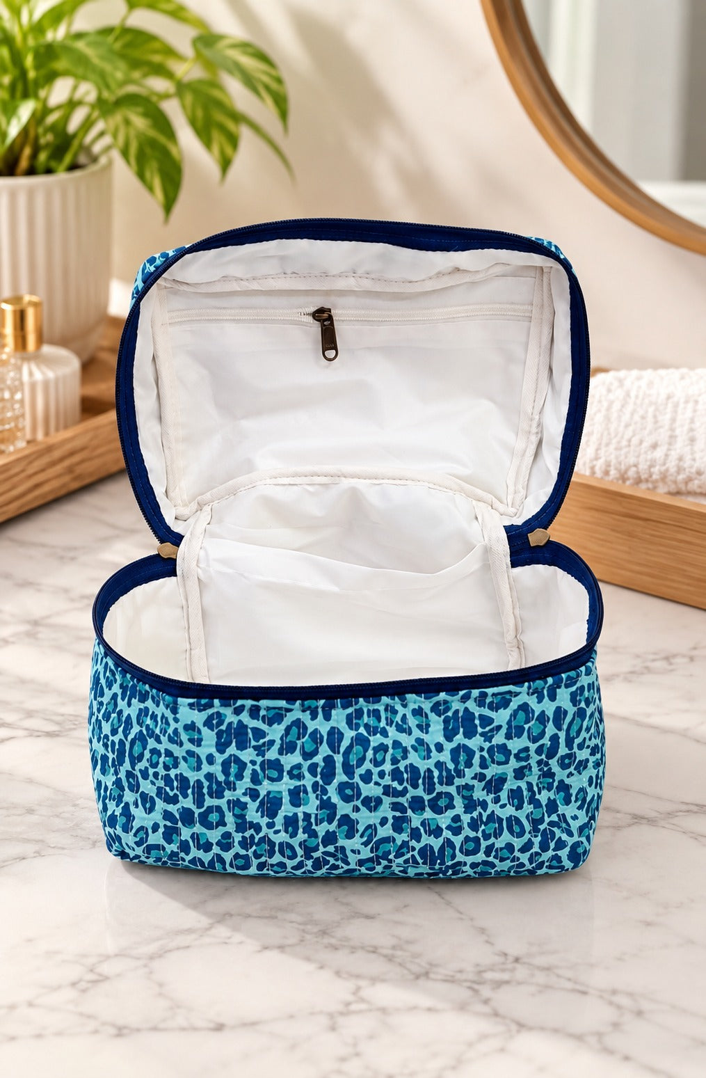 Handcrafted Quilted Makeup Organizer Bag | Cosmetic & Travel Vanity Case - 9x6.5x6.2 inches