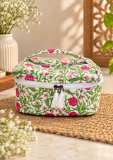 Handcrafted Quilted Makeup Organizer Bag | Cosmetic & Travel Vanity Case - 9x6.5x6.2 inches