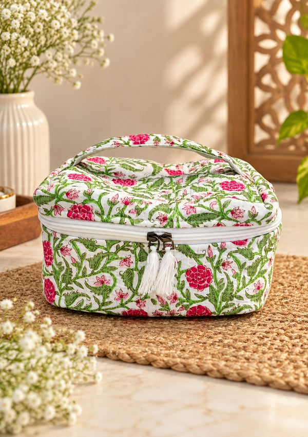 Handcrafted Quilted Makeup Organizer Bag | Cosmetic & Travel Vanity Case - 9x6.5x6.2 inches