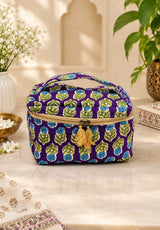 Handcrafted Quilted Makeup Organizer Bag | Cosmetic & Travel Vanity Case - 9x6.5x6.2 inches