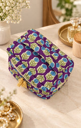 Handcrafted Quilted Makeup Organizer Bag | Cosmetic & Travel Vanity Case - 9x6.5x6.2 inches