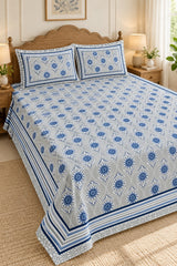 Diwali Complete Gift Box | 1 Ethnic Motifs Double Bedsheet with 2 Pillow Covers, 1 Lotus Urli, Set of 2 Door Hangings