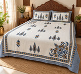 Diwali Complete Gift Box | 1 Ethnic Motifs Double Bedsheet with 2 Pillow Covers, 1 Lotus Urli, Set of 2 Door Hangings