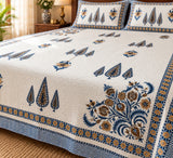 Diwali Complete Gift Box | 1 Ethnic Motifs Double Bedsheet with 2 Pillow Covers, 1 Lotus Urli, Set of 2 Door Hangings