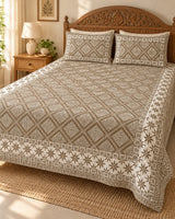 Diwali Complete Gift Box | 1 Ethnic Motifs Double Bedsheet with 2 Pillow Covers, 1 Lotus Urli, Set of 2 Door Hangings