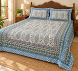Diwali Complete Gift Box | 1 Ethnic Motifs Double Bedsheet with 2 Pillow Covers, 1 Lotus Urli, Set of 2 Door Hangings