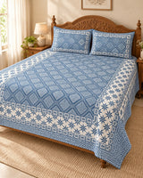 Diwali Complete Gift Box | 1 Ethnic Motifs Double Bedsheet with 2 Pillow Covers, 1 Lotus Urli, Set of 2 Door Hangings