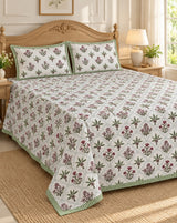 Floral Print Cotton Double King Bedsheet with 2 Pillow Covers