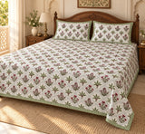 Floral Print Cotton Double King Bedsheet with 2 Pillow Covers
