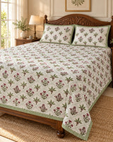 Floral Print Cotton Double King Bedsheet with 2 Pillow Covers