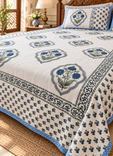 Floral Print Cotton Double King Bedsheet with 2 Pillow Covers