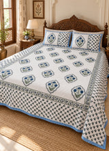 Floral Print Cotton Double King Bedsheet with 2 Pillow Covers
